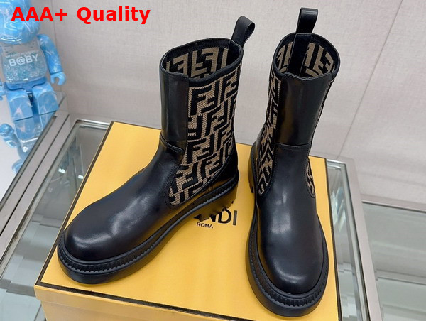 Fendi Domino Biker Boots in Brown FF Jacquard Canvas and Leather Replica