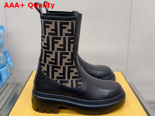 Fendi Domino Biker Boots in Brown FF Jacquard Canvas and Leather Replica