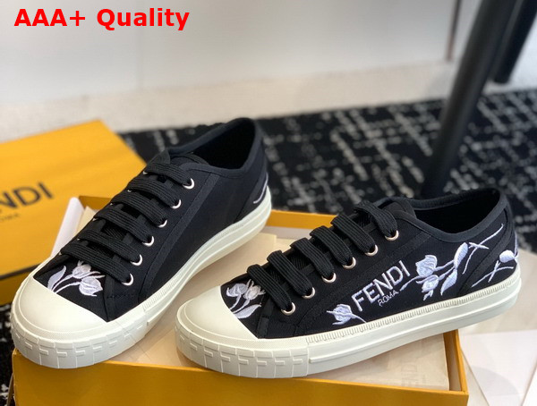 Fendi Domino Black Canvas Low Tops Replica