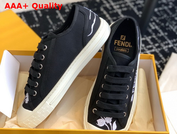 Fendi Domino Black Canvas Low Tops Replica