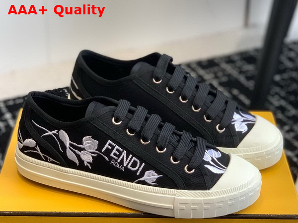 Fendi Domino Black Canvas Low Tops Replica