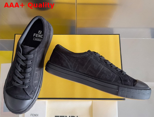 Fendi Domino Sneakers Black Nubuck Leather Low Tops Replica