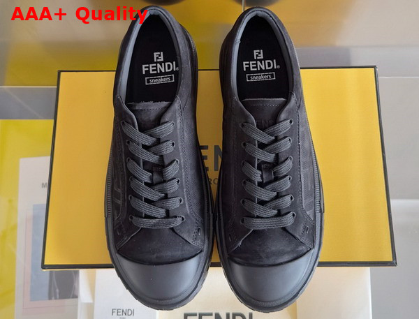 Fendi Domino Sneakers Black Nubuck Leather Low Tops Replica