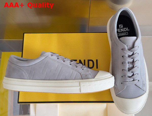 Fendi Domino Sneakers Grey Nubuck Leather Low Tops Replica