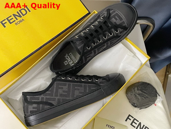Fendi Domino Sneakers in Black Fabric with Jacquard FF Motif Replica
