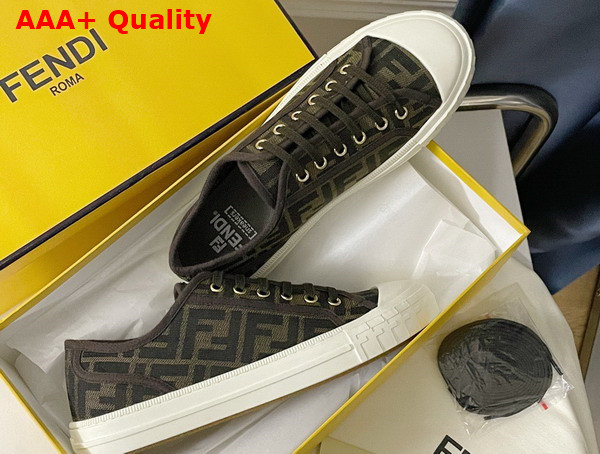 Fendi Domino Sneakers in Brown Fabric with Jacquard FF Motif Replica