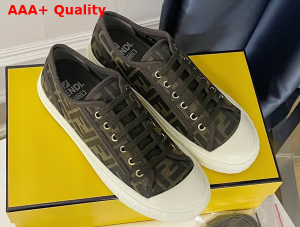 Fendi Domino Sneakers in Brown Fabric with Jacquard FF Motif Replica