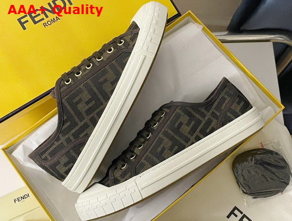 Fendi Domino Sneakers in Brown Fabric with Jacquard FF Motif Replica