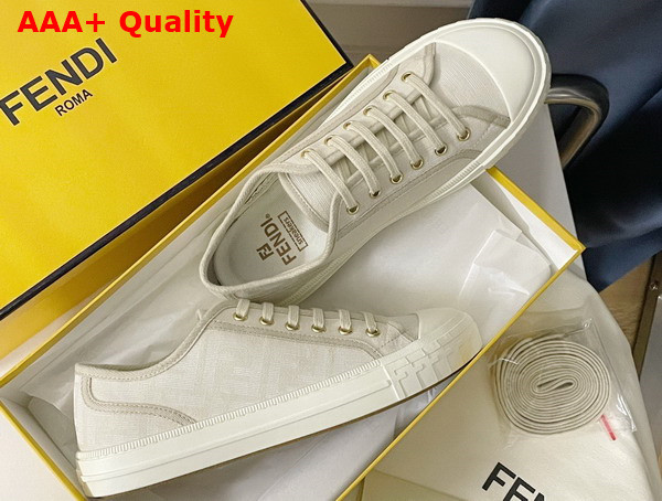 Fendi Domino Sneakers in White Fabric with Jacquard FF Motif Replica