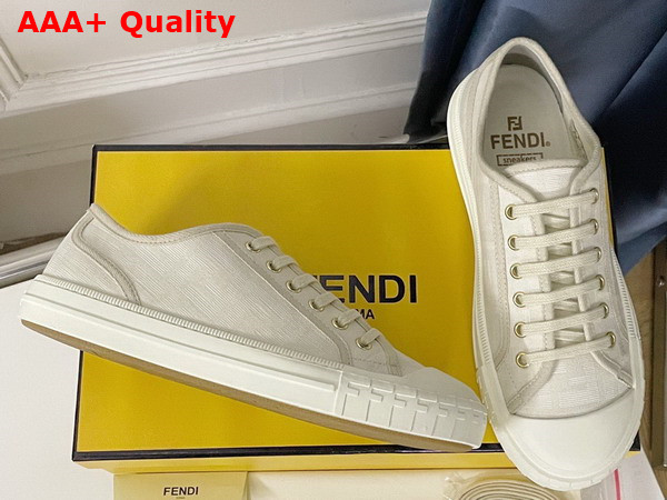 Fendi Domino Sneakers in White Fabric with Jacquard FF Motif Replica