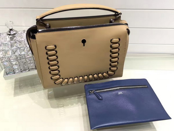 Fendi Dotcom Beige Leather Handbag with Dark Blue Clutch Bag for Sale