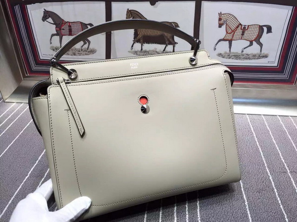 Fendi Dotcom Dove Grey Leather Handbag With Orange Clutch for Sale