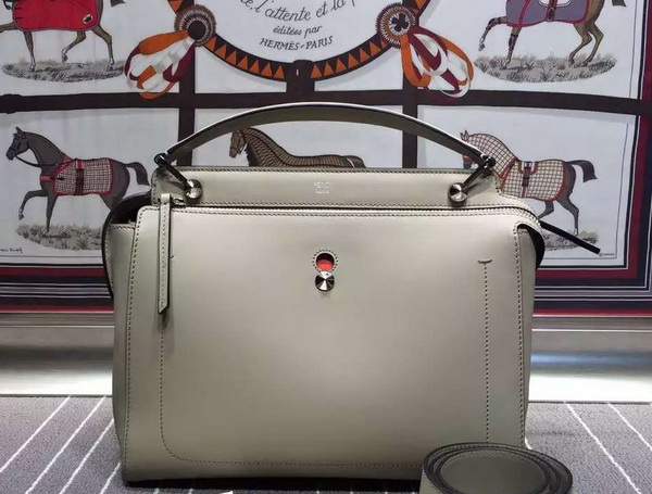 Fendi Dotcom Dove Grey Leather Handbag With Orange Clutch for Sale