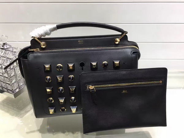 Fendi Dotcom Gold Edition Black Leather Handbag and Clutch Bag for Sale