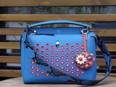 Fendi Dotcom Leather Satchel in Blue for Sale