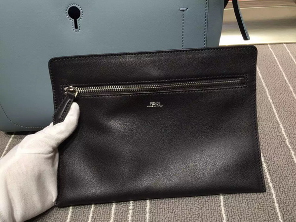 Fendi Dotcom Light Blue Leather Handbag With Black Clutch for Sale