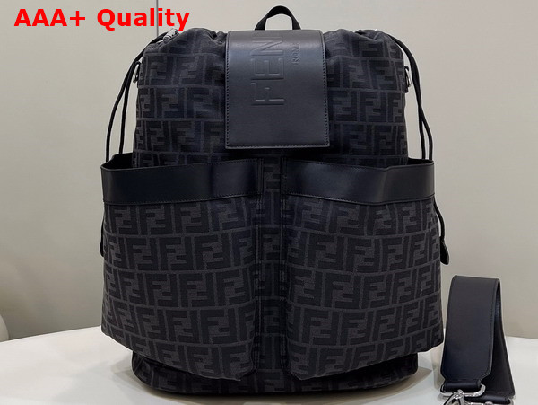 Fendi Drawstring Backpack in Black FF Jacquard Fabric Replica