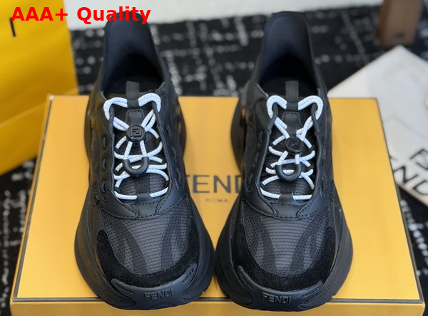 Fendi F Light Sneakers Black Leather and Mesh Running Shoes Replica
