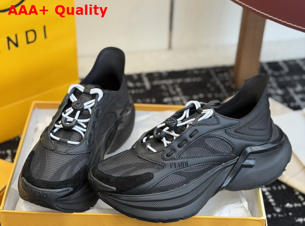 Fendi F Light Sneakers Black Leather and Mesh Running Shoes Replica