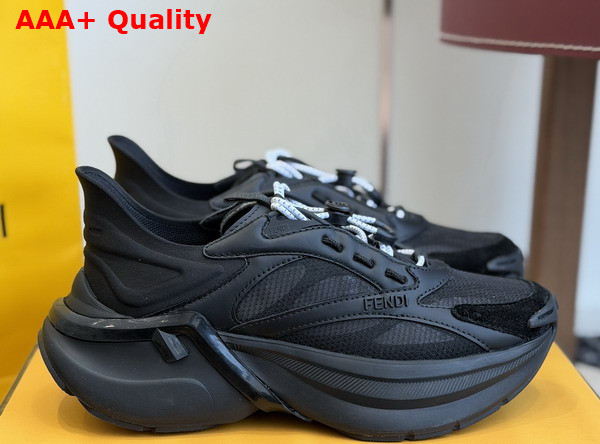 Fendi F Light Sneakers Black Leather and Mesh Running Shoes Replica