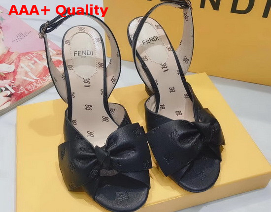Fendi FFreedom Slingback Sandals with Wide Band Decorated with Maxi Bow in Black Calf Leather Replica