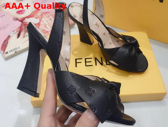 Fendi FFreedom Slingback Sandals with Wide Band Decorated with Maxi Bow in Black Calf Leather Replica