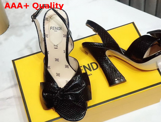 Fendi FFreedom Slingback Sandals with Wide Band Decorated with Maxi Bow in Black Snake Print Leahter Replica