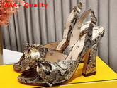 Fendi FFreedom Slingback Sandals with Wide Band Decorated with Maxi Bow in Gold Snake Print Leather Replica