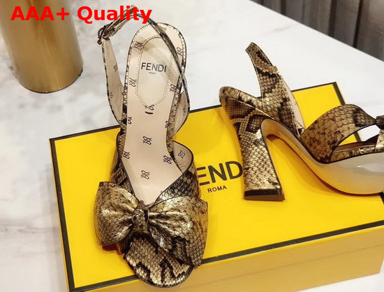 Fendi FFreedom Slingback Sandals with Wide Band Decorated with Maxi Bow in Gold Snake Print Leather Replica
