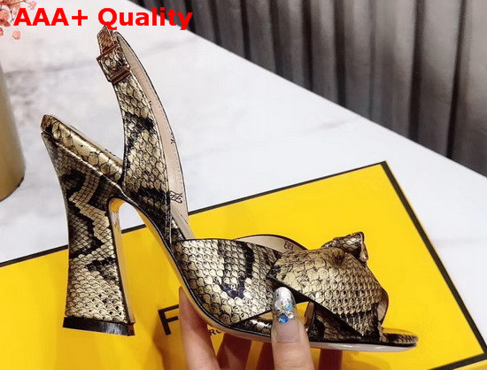 Fendi FFreedom Slingback Sandals with Wide Band Decorated with Maxi Bow in Gold Snake Print Leather Replica
