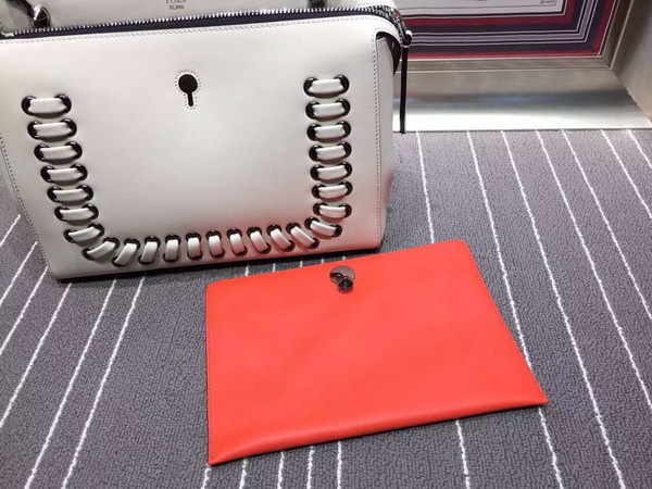 Fendi Fashion Show Dotcom White Leather Handbag with Orange Clutch Bag for Sale