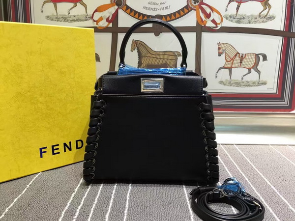 Fendi Fashion Show Mini Peekaboo Black Nappa Handbag With Weave for Sale