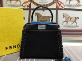 Fendi Fashion Show Mini Peekaboo Black Nappa Handbag With Weave for Sale