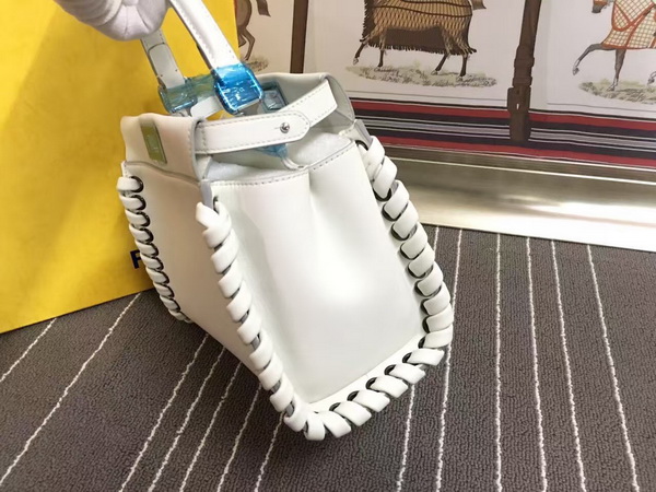 Fendi Fashion Show Mini Peekaboo White Nappa Handbag With Weave for Sale