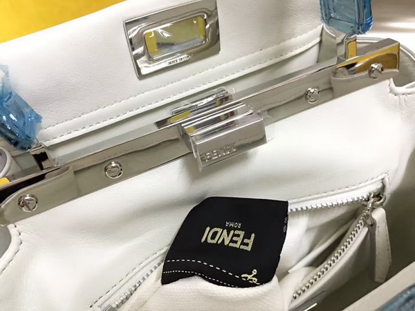 Fendi Fashion Show Mini Peekaboo White Nappa Handbag With Weave for Sale