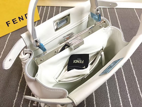 Fendi Fashion Show Mini Peekaboo White Nappa Handbag With Weave for Sale