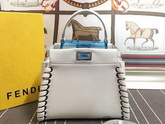Fendi Fashion Show Mini Peekaboo White Nappa Handbag With Weave for Sale