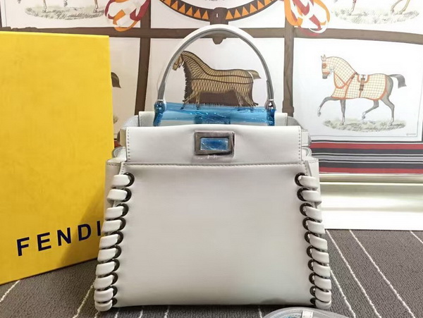 Fendi Fashion Show Mini Peekaboo White Nappa Handbag With Weave for Sale