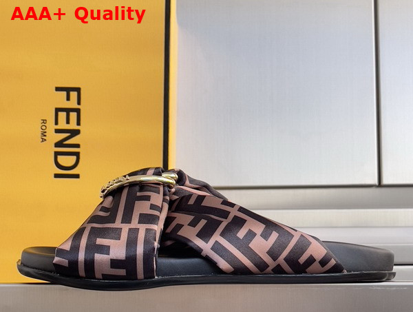 Fendi Feel Slides in Brown FF Satin Replica