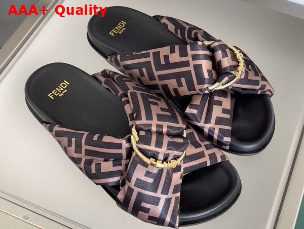 Fendi Feel Slides in Brown FF Satin Replica