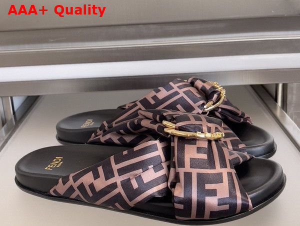 Fendi Feel Slides in Brown FF Satin Replica