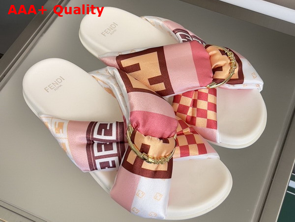 Fendi Feel Slides in Pink Multicolor Satin Replica