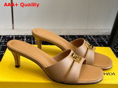 Fendi Ffold Beige Leather Medium Heeled Sandals Replica