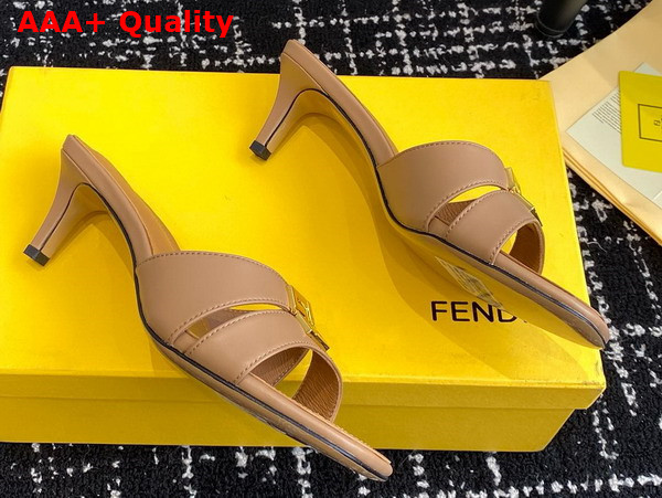 Fendi Ffold Beige Leather Medium Heeled Sandals Replica