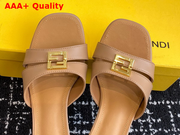 Fendi Ffold Beige Leather Medium Heeled Sandals Replica