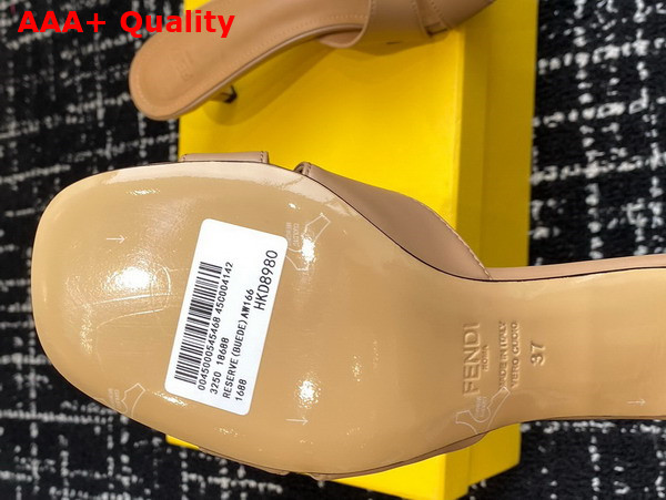 Fendi Ffold Beige Leather Medium Heeled Sandals Replica