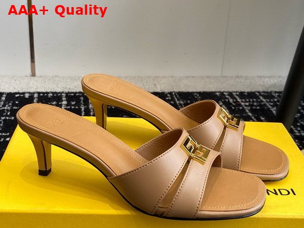 Fendi Ffold Beige Leather Medium Heeled Sandals Replica