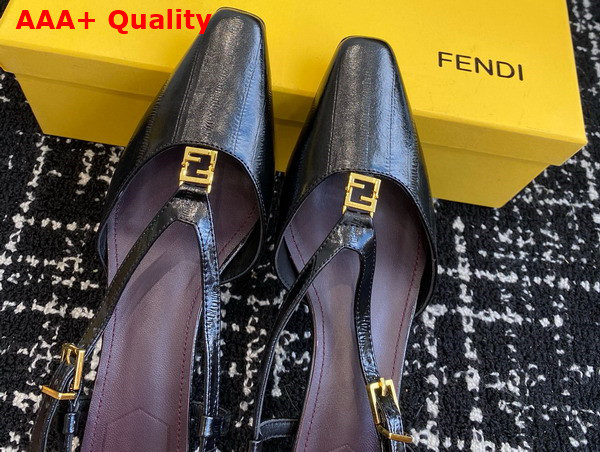 Fendi Ffold Black Eel Leather Low Heeled Slingbacks Replica