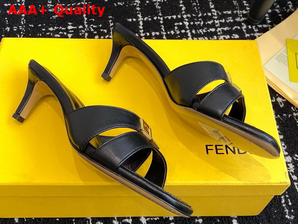 Fendi Ffold Black Leather Medium Heeled Sandals Replica