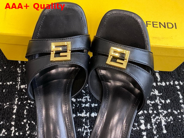 Fendi Ffold Black Leather Medium Heeled Sandals Replica